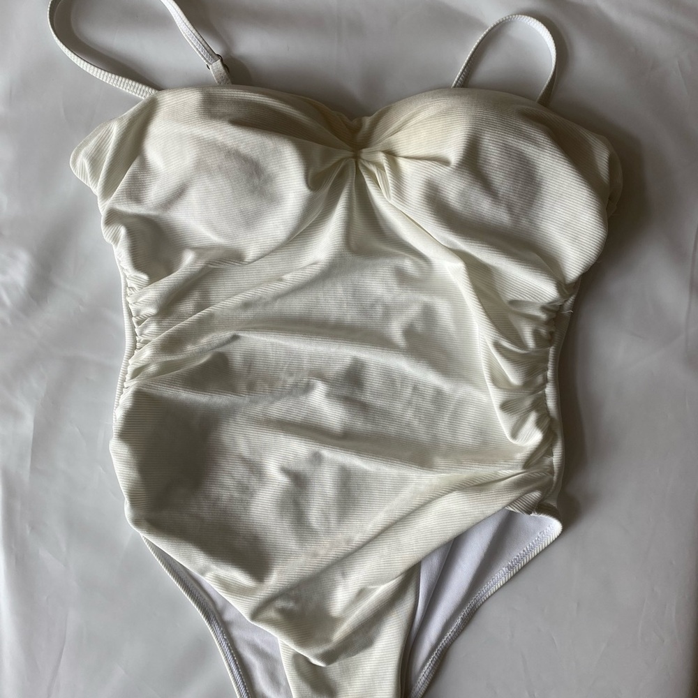 Womens Cream One-Piece Swimsuit with Molded Cups
